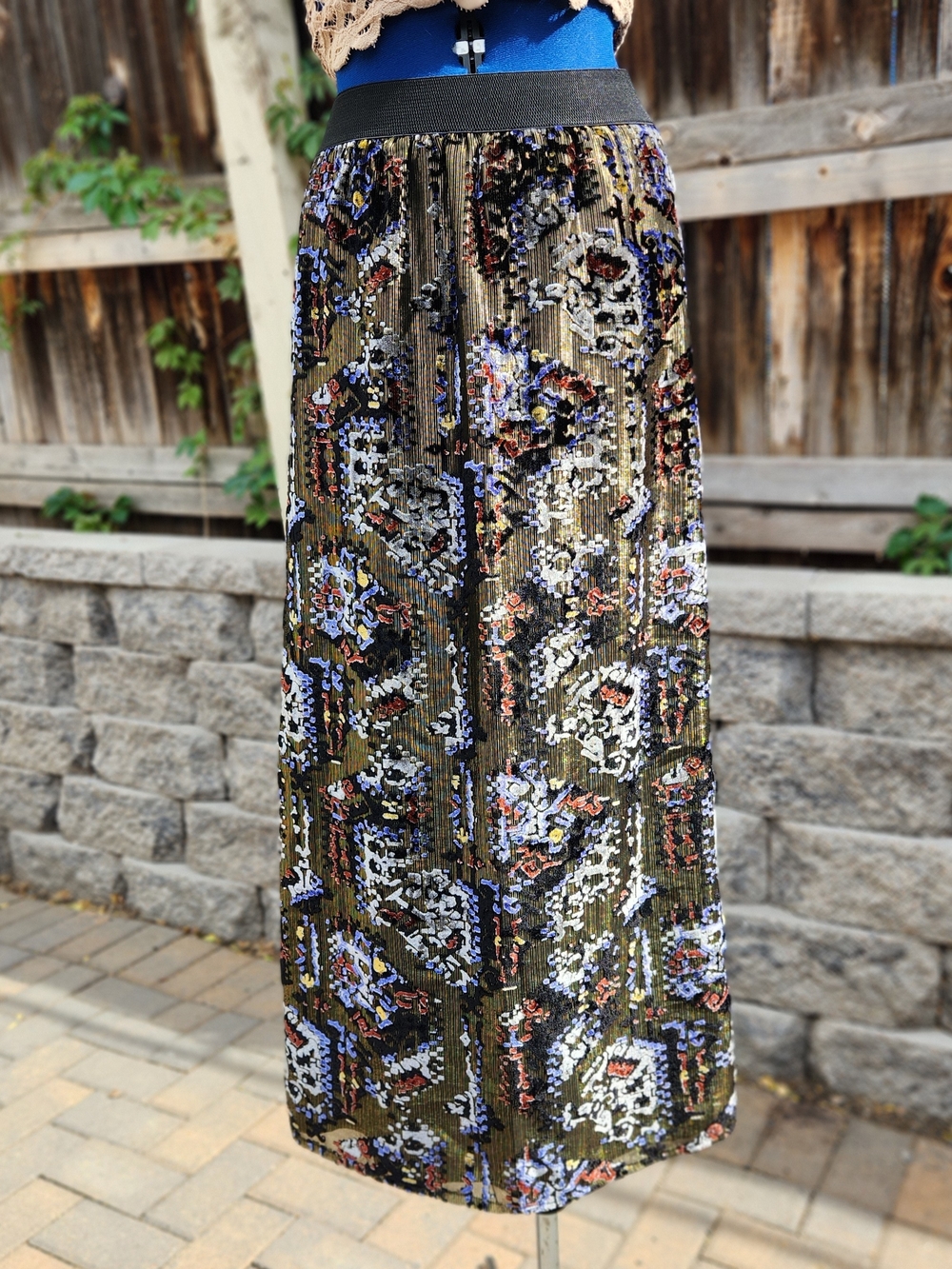 California MoonRise - Anthropologie Rhiannon Velvet Burnout Gold Boho Maxi Skirt